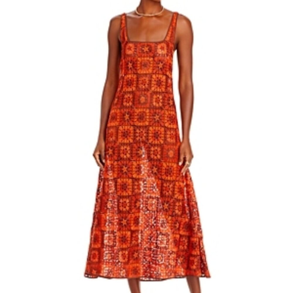 Johanna Ortiz Red Orange Sleeveless Sundress